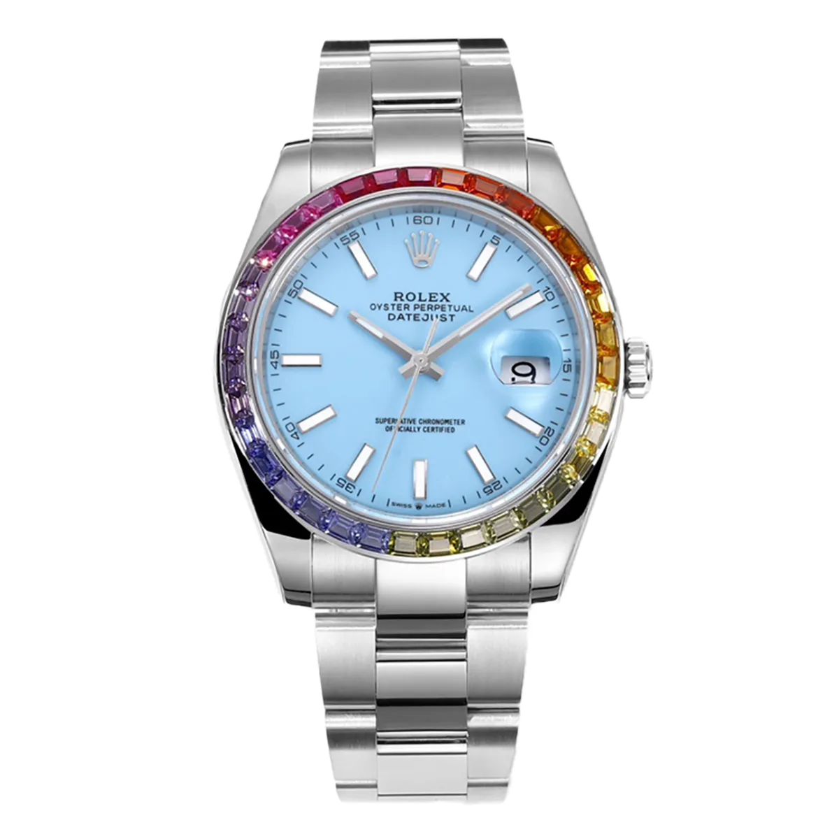 Datejust-41-Tiffany-Blue-Dial-Stick-Markers-with-Rainbow-Diamond-Bezel-in-Steel-on-Oyster-Bracelet-1