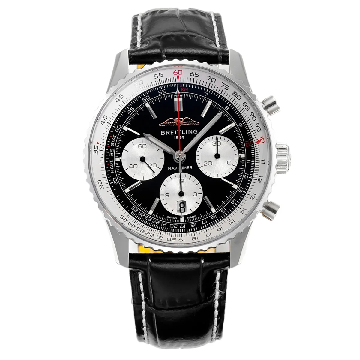 Navitimer-B01-Chronograph-43-Black-Dial-in-Steel-on-Leather-Strap-Ref.-AB0138211B1A1-1-1