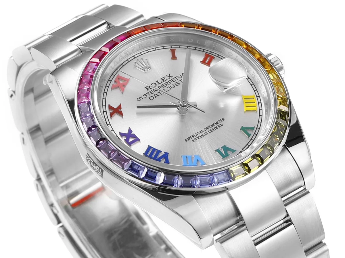 Datejust-41-Silver-Dial-Roman-Markers-with-Rainbow-Diamond-Bezel-in-Steel-on-Oyster-Bracelet-2