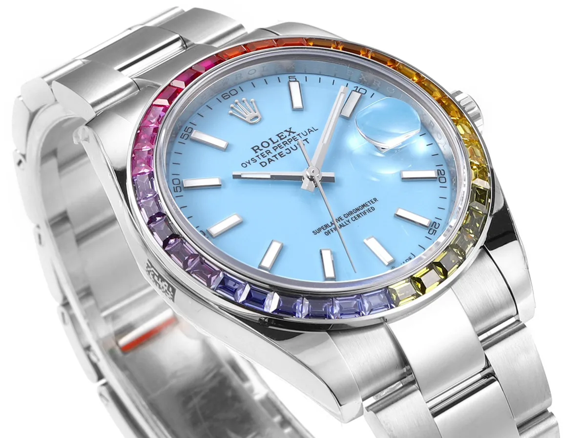 Datejust-41-Tiffany-Blue-Dial-Stick-Markers-with-Rainbow-Diamond-Bezel-in-Steel-on-Oyster-Bracelet-2