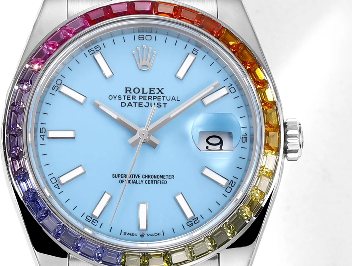 Datejust-41-Tiffany-Blue-Dial-Stick-Markers-with-Rainbow-Diamond-Bezel-in-Steel-on-Oyster-Bracelet-4